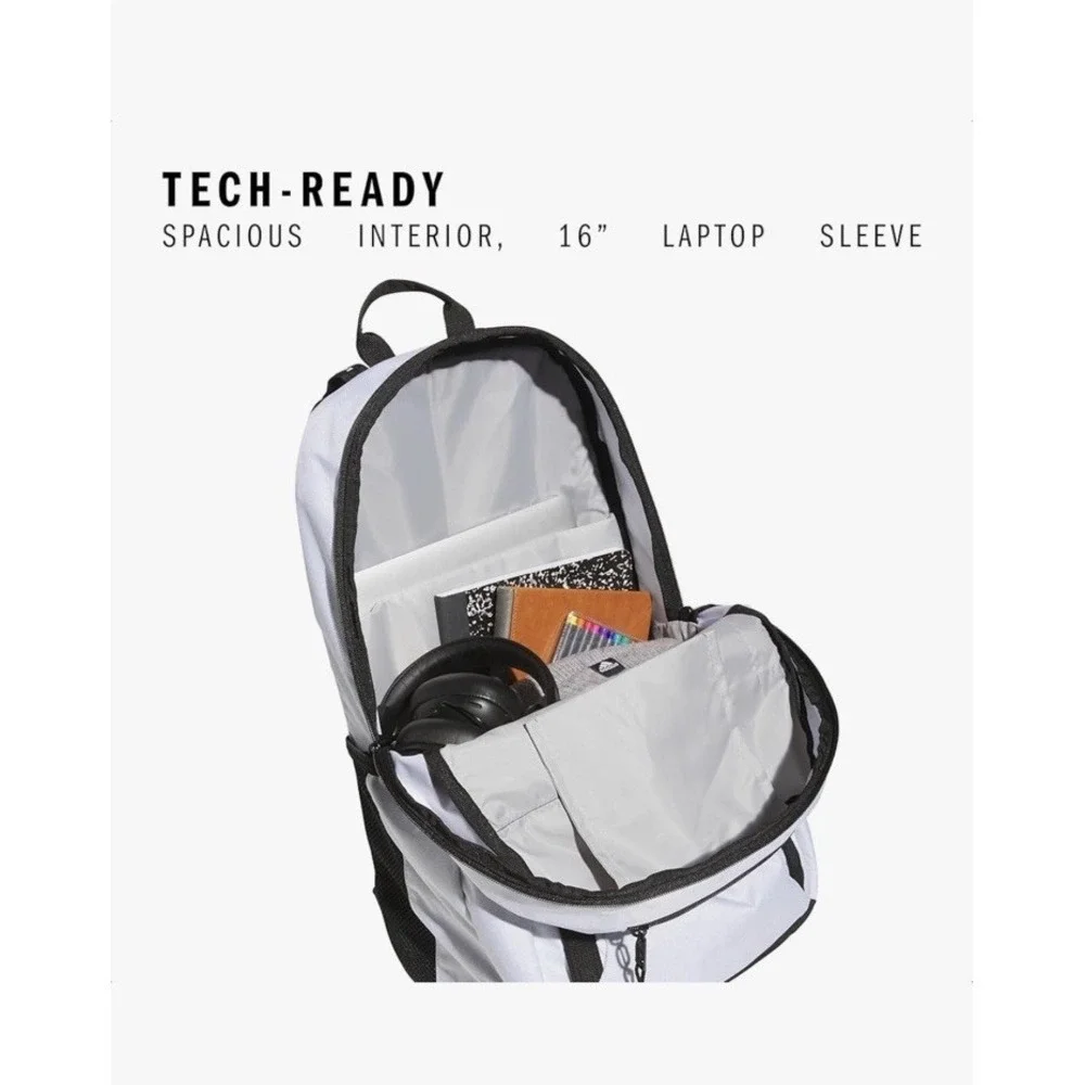 Adidas Excel 7 Backpack Twill White Black Laptop Gym Workout Travel, 34L OSFA